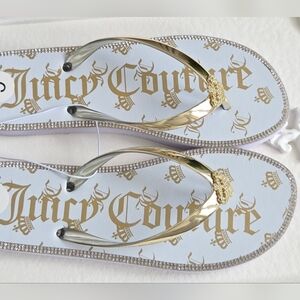 Juicy Couture Gold and White Flip Flops